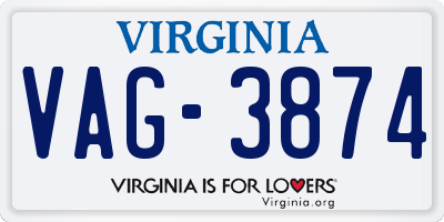 VA license plate VAG3874