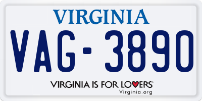 VA license plate VAG3890