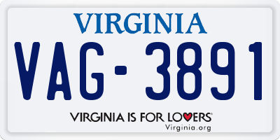 VA license plate VAG3891