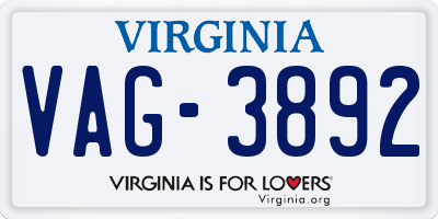 VA license plate VAG3892
