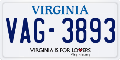 VA license plate VAG3893