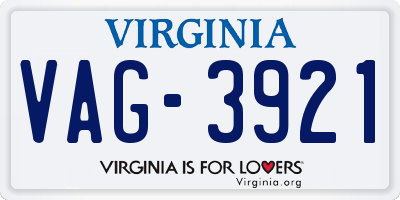 VA license plate VAG3921