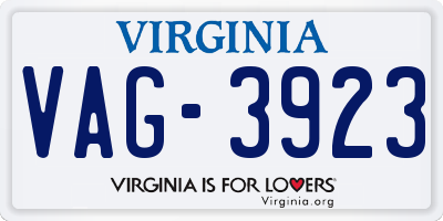VA license plate VAG3923