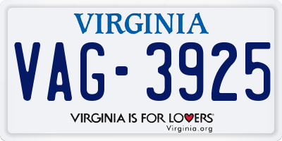 VA license plate VAG3925
