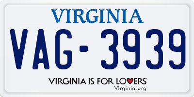 VA license plate VAG3939