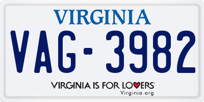 VA license plate VAG3982