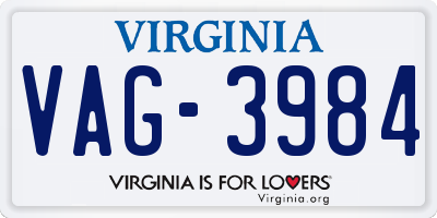VA license plate VAG3984