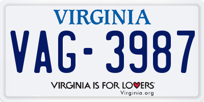 VA license plate VAG3987