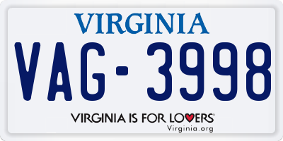 VA license plate VAG3998