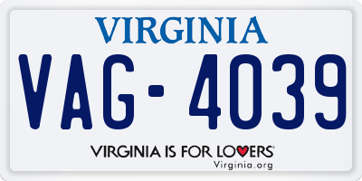 VA license plate VAG4039