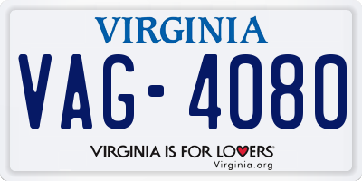 VA license plate VAG4080