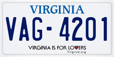 VA license plate VAG4201