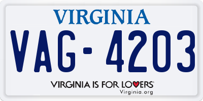 VA license plate VAG4203