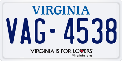 VA license plate VAG4538