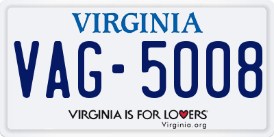 VA license plate VAG5008