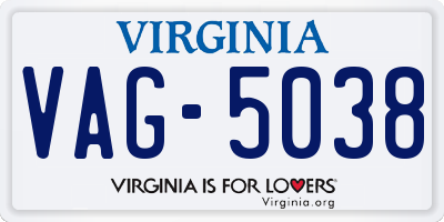 VA license plate VAG5038