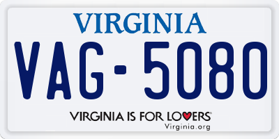 VA license plate VAG5080