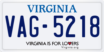 VA license plate VAG5218