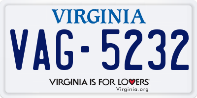 VA license plate VAG5232
