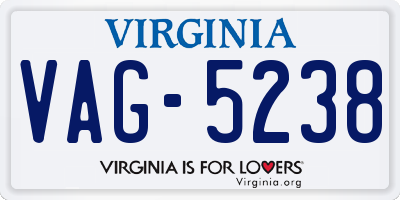 VA license plate VAG5238