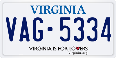 VA license plate VAG5334