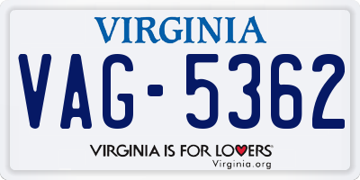 VA license plate VAG5362