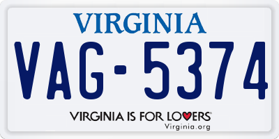 VA license plate VAG5374
