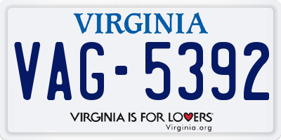 VA license plate VAG5392