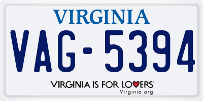 VA license plate VAG5394