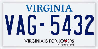 VA license plate VAG5432