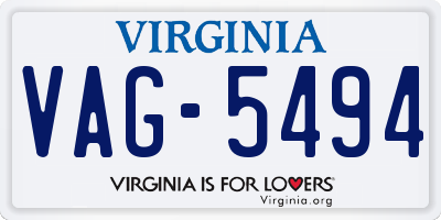 VA license plate VAG5494