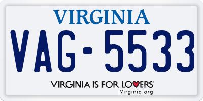 VA license plate VAG5533