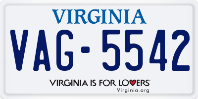 VA license plate VAG5542