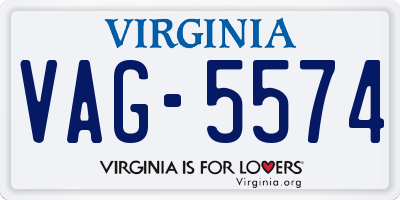 VA license plate VAG5574