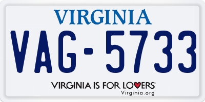 VA license plate VAG5733