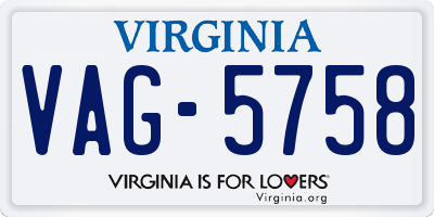 VA license plate VAG5758