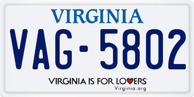VA license plate VAG5802