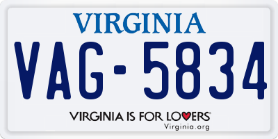 VA license plate VAG5834