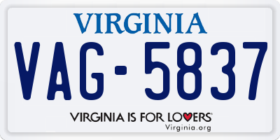 VA license plate VAG5837