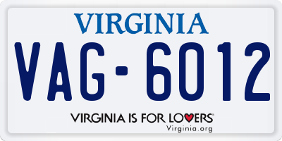 VA license plate VAG6012