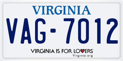VA license plate VAG7012