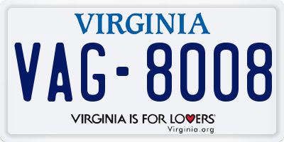VA license plate VAG8008