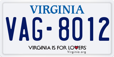 VA license plate VAG8012