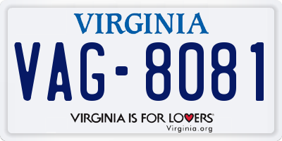 VA license plate VAG8081