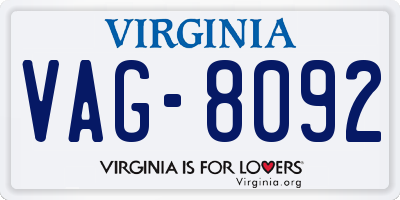 VA license plate VAG8092