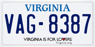 VA license plate VAG8387