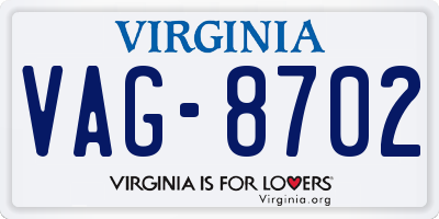 VA license plate VAG8702