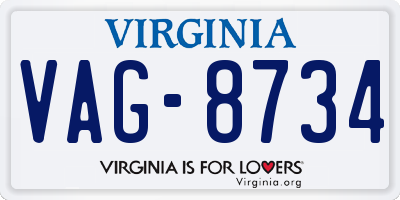 VA license plate VAG8734
