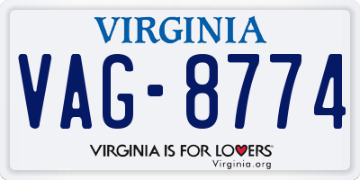 VA license plate VAG8774