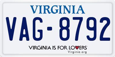 VA license plate VAG8792